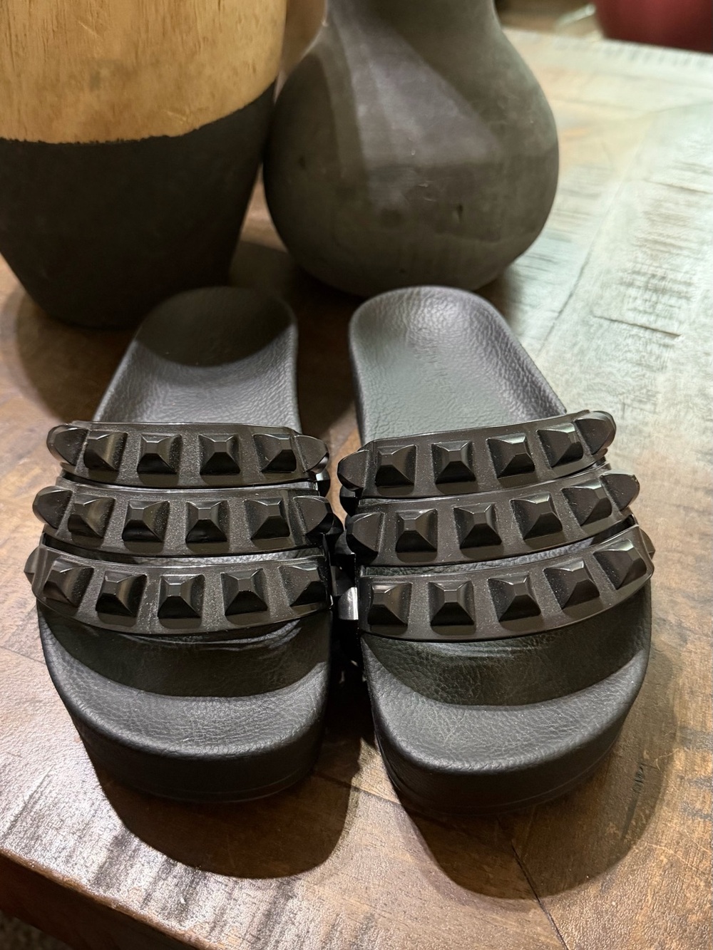 Black Stud-Embellished Slide Mules for Women